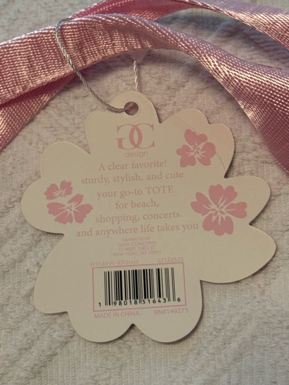 Tote bag - clear w/pink handles straps. 19x14x3. New w/tags. No flaws. - Picture 7 of 11